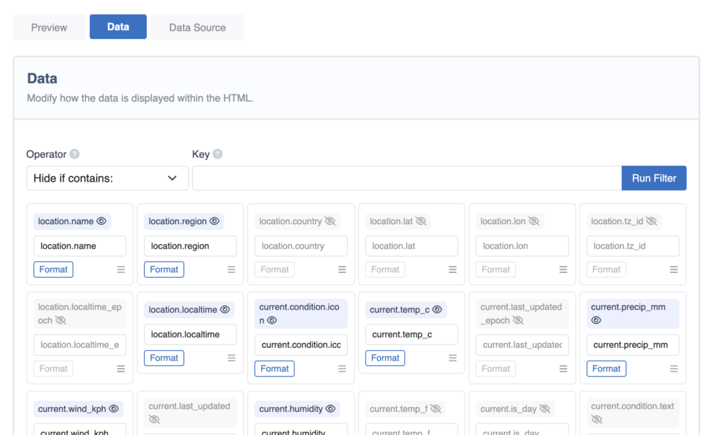 HTML items from JSON data