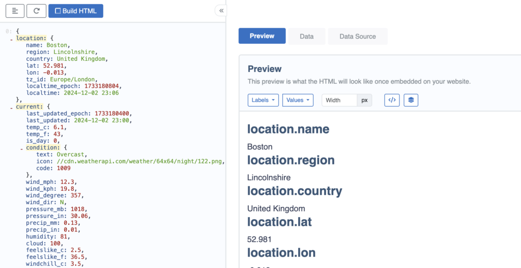 JSON data after building HTML