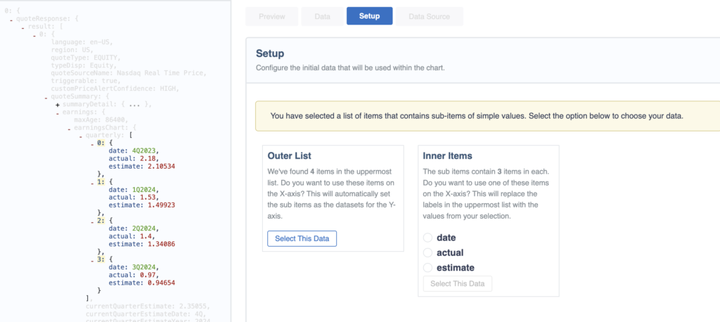 JSON node selected