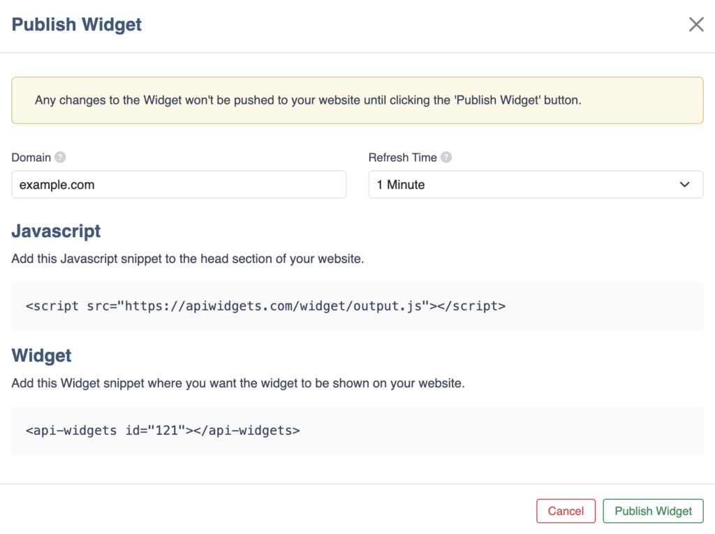 Publish API Widget