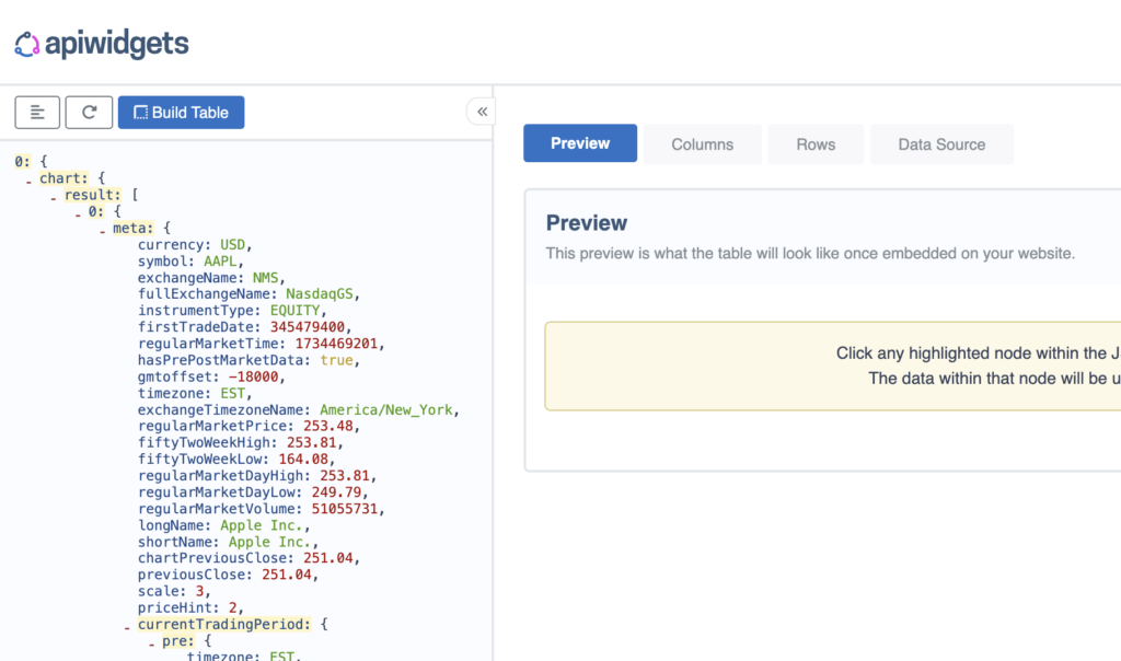 Connecting to JSON file & building Table