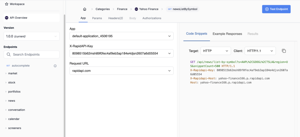 Yahoo finance API on RapidAPI